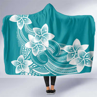 Polynesian Plumeria Flowers Tribal Hooded Blanket Pacific Tattoo Teal Style - Polynesian Pride