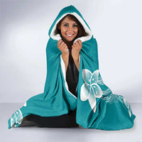 Polynesian Plumeria Flowers Tribal Hooded Blanket Pacific Tattoo Teal Style - Polynesian Pride