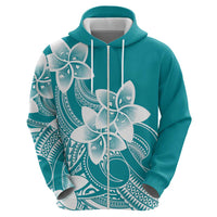 Polynesian Plumeria Flowers Tribal Hoodie Pacific Tattoo Teal Style - Polynesian Pride
