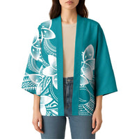 Polynesian Plumeria Flowers Tribal Kimono Pacific Tattoo Teal Style - Polynesian Pride