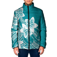Polynesian Plumeria Flowers Tribal Padded Jacket Pacific Tattoo Teal Style - Polynesian Pride