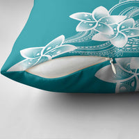 Polynesian Plumeria Flowers Tribal Pillow Cover Pacific Tattoo Teal Style - Polynesian Pride