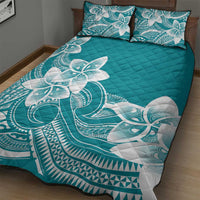 Polynesian Plumeria Flowers Tribal Quilt Bed Set Pacific Tattoo Teal Style - Polynesian Pride