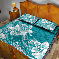 Polynesian Plumeria Flowers Tribal Quilt Bed Set Pacific Tattoo Teal Style - Polynesian Pride
