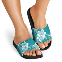 Polynesian Plumeria Flowers Tribal Slide Sandals Pacific Tattoo Teal Style - Polynesian Pride