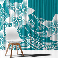 Polynesian Plumeria Flowers Tribal Window Curtain Pacific Tattoo Teal Style - Polynesian Pride