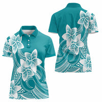 Polynesian Plumeria Flowers Tribal Women Polo Shirt Pacific Tattoo Teal Style - Polynesian Pride