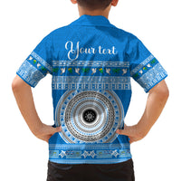 Personalised Fiji Marau Na Kerisimasi Family Matching Long Sleeve Bodycon Dress and Hawaiian Shirt Merry Christmas Tapa Pattern Blue Style LT9 - Polynesian Pride