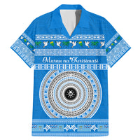 Personalised Fiji Marau Na Kerisimasi Family Matching Mermaid Dress and Hawaiian Shirt Merry Christmas Tapa Pattern Blue Style LT9 Dad's Shirt - Short Sleeve Red - Polynesian Pride