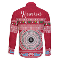 Personalised Fiji Marau Na Kerisimasi Family Matching Off Shoulder Short Dress and Hawaiian Shirt Merry Christmas Tapa Pattern Red Style LT9 - Polynesian Pride