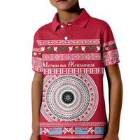 Personalised Fiji Marau Na Kerisimasi Kid Polo Shirt Merry Christmas Tapa Pattern Red Style LT9 Kid Red - Polynesian Pride