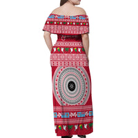 Personalised Fiji Marau Na Kerisimasi Off Shoulder Maxi Dress Merry Christmas Tapa Pattern Red Style LT9 - Polynesian Pride
