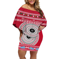 Personalised Fiji Marau Na Kerisimasi Off Shoulder Short Dress Merry Christmas Tapa Pattern Red Style LT9 Women Red - Polynesian Pride