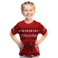 Personalised Tonga Kilisimasi Fiefia Kid T Shirt Merry Christmas with Turtle Ngatu Pattern LT9 Red - Polynesian Pride