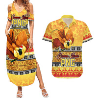 PNG Hamamas Krismas Couples Matching Summer Maxi Dress and Hawaiian Shirt Papua New Guinea Bird Of Paradise Merry Christmas Gold Style LT9 Gold - Polynesian Pride