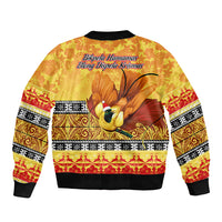 PNG Hamamas Krismas Sleeve Zip Bomber Jacket Papua New Guinea Bird Of Paradise Merry Christmas Gold Style LT9 - Polynesian Pride