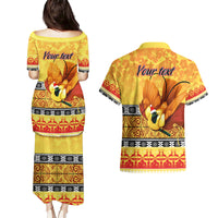 Personalised PNG Hamamas Krismas Couples Matching Puletasi Dress and Hawaiian Shirt Papua New Guinea Bird Of Paradise Merry Christmas Gold Style LT9 - Polynesian Pride