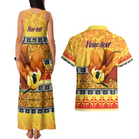Personalised PNG Hamamas Krismas Couples Matching Tank Maxi Dress and Hawaiian Shirt Papua New Guinea Bird Of Paradise Merry Christmas Gold Style LT9 - Polynesian Pride