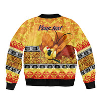Personalised PNG Hamamas Krismas Sleeve Zip Bomber Jacket Papua New Guinea Bird Of Paradise Merry Christmas Gold Style LT9 - Polynesian Pride