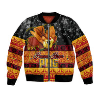 PNG Hamamas Krismas Bomber Jacket Papua New Guinea Bird Of Paradise Merry Christmas Black Style LT9 Unisex Black - Polynesian Pride