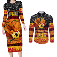 PNG Hamamas Krismas Couples Matching Long Sleeve Bodycon Dress and Long Sleeve Button Shirt Papua New Guinea Bird Of Paradise Merry Christmas Black Style LT9 Black - Polynesian Pride