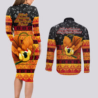 PNG Hamamas Krismas Couples Matching Long Sleeve Bodycon Dress and Long Sleeve Button Shirt Papua New Guinea Bird Of Paradise Merry Christmas Black Style LT9 - Polynesian Pride