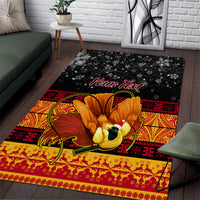 Personalised PNG Hamamas Krismas Area Rug Papua New Guinea Bird Of Paradise Merry Christmas Black Style LT9 Black - Polynesian Pride