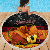 Personalised PNG Hamamas Krismas Beach Blanket Papua New Guinea Bird Of Paradise Merry Christmas Black Style LT9 - Polynesian Pride
