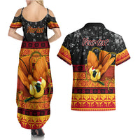 Personalised PNG Hamamas Krismas Couples Matching Summer Maxi Dress and Hawaiian Shirt Papua New Guinea Bird Of Paradise Merry Christmas Black Style LT9 - Polynesian Pride
