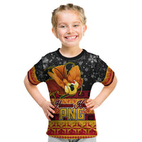 Personalised PNG Hamamas Krismas Kid T Shirt Papua New Guinea Bird Of Paradise Merry Christmas Black Style LT9 Black - Polynesian Pride