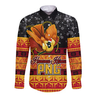 Personalised PNG Hamamas Krismas Long Sleeve Button Shirt Papua New Guinea Bird Of Paradise Merry Christmas Black Style LT9 Unisex Black - Polynesian Pride