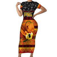 Personalised PNG Hamamas Krismas Short Sleeve Bodycon Dress Papua New Guinea Bird Of Paradise Merry Christmas Black Style LT9 Long Dress Black - Polynesian Pride
