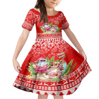 Personalised Hawaii Mele Kalikimaka Family Matching Off Shoulder Maxi Dress and Hawaiian Shirt Santa Beach Merry Christmas LT9 Daughter's Dress Red - Polynesian Pride