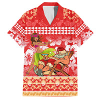 Hawaii Mele Kalikimaka Family Matching Summer Maxi Dress and Hawaiian Shirt Santa Claus and Hula Dancing Merry Christmas LT9 Dad's Shirt - Short Sleeve Red - Polynesian Pride