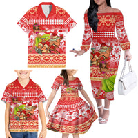 Personalised Hawaii Mele Kalikimaka Family Matching Off Shoulder Long Sleeve Dress and Hawaiian Shirt Santa Claus and Hula Dancing Merry Christmas LT9 - Polynesian Pride