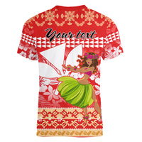 Personalised Hawaii Mele Kalikimaka Women V Neck T Shirt Santa Claus and Hula Dancing Merry Christmas LT9 - Polynesian Pride