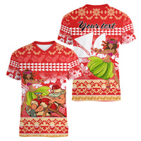 Personalised Hawaii Mele Kalikimaka Women V Neck T Shirt Santa Claus and Hula Dancing Merry Christmas LT9 - Polynesian Pride