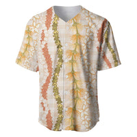 Hawaiian Ohia Lehua Lei Baseball Jersey Plaid Palaka Ahiehie Pattern LT9 Beige - Polynesian Pride