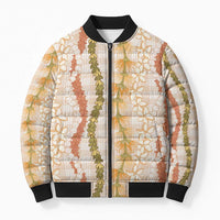 Hawaiian Ohia Lehua Lei Bomber Puffer Jacket Plaid Palaka Ahiehie Pattern - Polynesian Pride