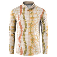 Hawaiian Ohia Lehua Lei Button Sweatshirt Plaid Palaka Ahiehie Pattern - Polynesian Pride