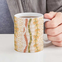 Hawaiian Ohia Lehua Lei Ceramic Mug Plaid Palaka Ahiehie Pattern - Polynesian Pride