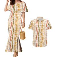 Hawaiian Ohia Lehua Lei Couples Matching Mermaid Dress and Hawaiian Shirt Plaid Palaka Ahiehie Pattern LT9 Beige - Polynesian Pride