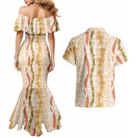 Hawaiian Ohia Lehua Lei Couples Matching Mermaid Dress and Hawaiian Shirt Plaid Palaka Ahiehie Pattern LT9 - Polynesian Pride