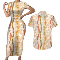 Hawaiian Ohia Lehua Lei Couples Matching Short Sleeve Bodycon Dress and Hawaiian Shirt Plaid Palaka Ahiehie Pattern - Polynesian Pride