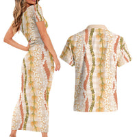 Hawaiian Ohia Lehua Lei Couples Matching Short Sleeve Bodycon Dress and Hawaiian Shirt Plaid Palaka Ahiehie Pattern - Polynesian Pride