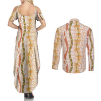 Hawaiian Ohia Lehua Lei Couples Matching Summer Maxi Dress and Long Sleeve Button Shirt Plaid Palaka Ahiehie Pattern LT9 - Polynesian Pride