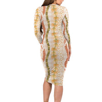 Hawaiian Ohia Lehua Lei Family Matching Long Sleeve Bodycon Dress and Hawaiian Shirt Plaid Palaka Ahiehie Pattern - Polynesian Pride