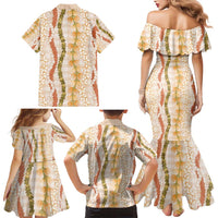 Hawaiian Ohia Lehua Lei Family Matching Mermaid Dress and Hawaiian Shirt Plaid Palaka Ahiehie Pattern - Polynesian Pride