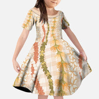 Hawaiian Ohia Lehua Lei Family Matching Off The Shoulder Long Sleeve Dress and Hawaiian Shirt Plaid Palaka Ahiehie Pattern - Polynesian Pride