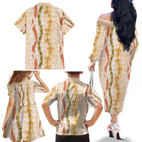 Hawaiian Ohia Lehua Lei Family Matching Off The Shoulder Long Sleeve Dress and Hawaiian Shirt Plaid Palaka Ahiehie Pattern - Polynesian Pride